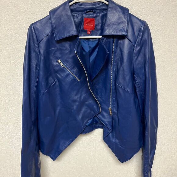 Red Sacks Fifth Avenue NWT Blue Faux Leather Jacket size small - Picture 5 of 9